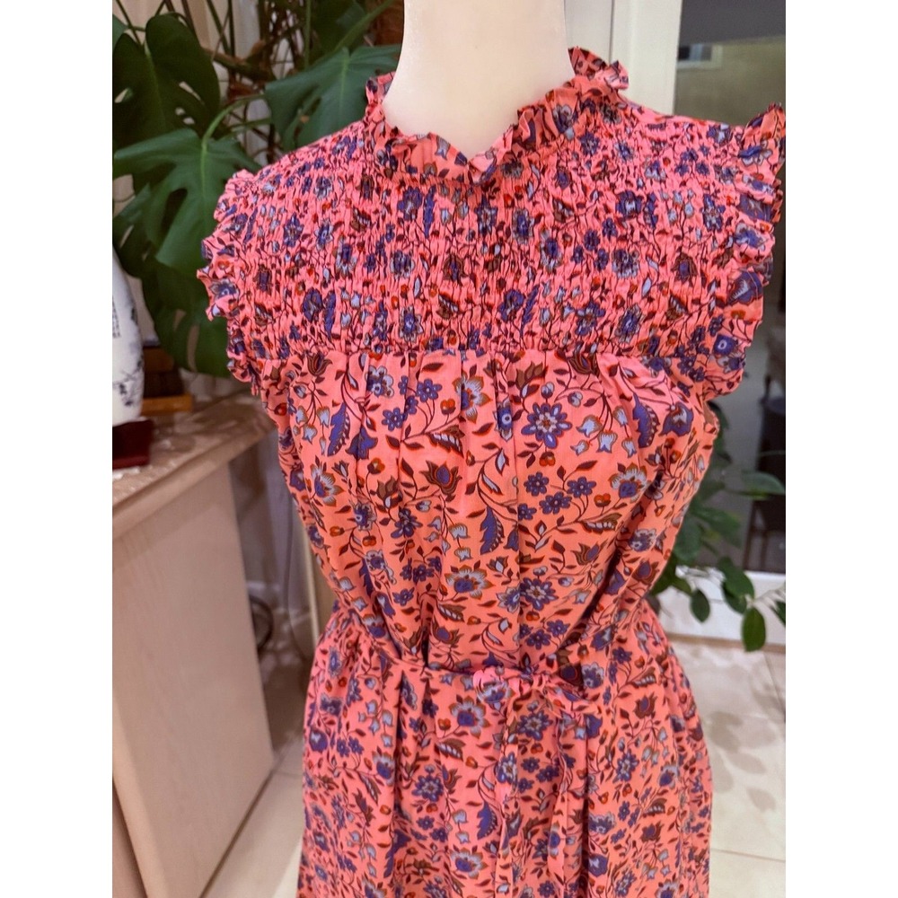 Boden Floral Sleeveless Smocked Mini Dress ruffles Pink size 6 Spring/summer - Picture 5 of 12